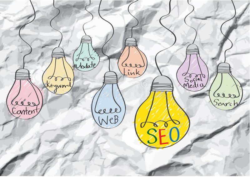 Seo Idea SEO Search Engine Optimization op verfrommeld document stock illustratie
