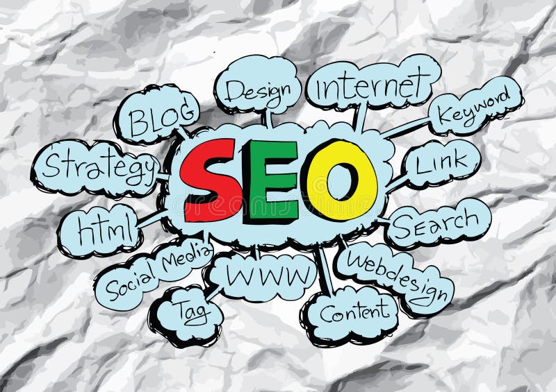 Seo Idea SEO Search Engine Optimization op verfrommeld document stock illustratie