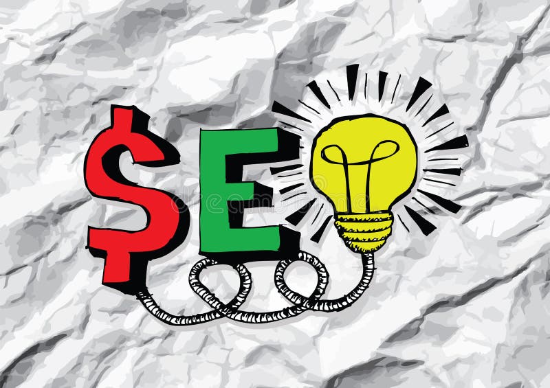 Seo Idea SEO Search Engine Optimization op verfrommeld document royalty-vrije illustratie