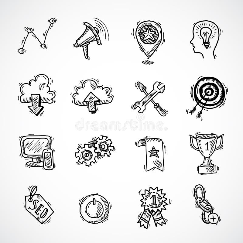 SEO interneta marketingu nakreślenia set royalty ilustracja SEO interneta marketingu nakreślenia set royalty ilustracja