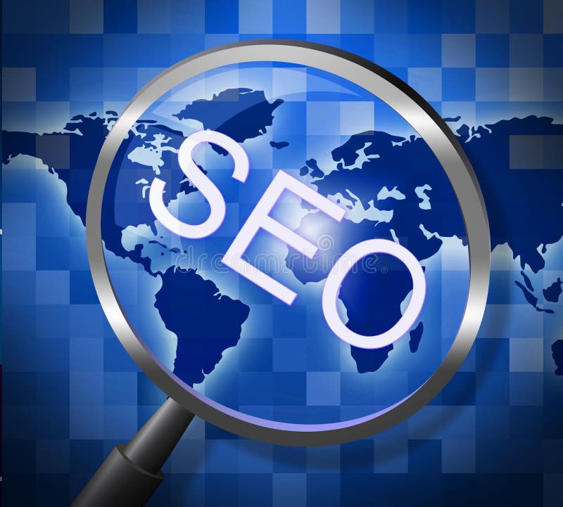 Seo Magnifier Indicates sites Searching and  Stock Illustration
