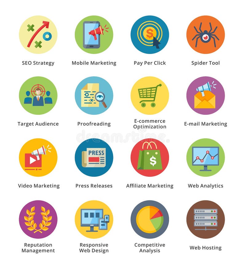 This set contains 16 SEO and Internet Marketing Flat Icons that can be used for designing and developing websites, as well as printed materials and presentations. This set contains 16 SEO and Internet Marketing Flat Icons that can be used for designing and developing websites, as well as printed materials and presentations.