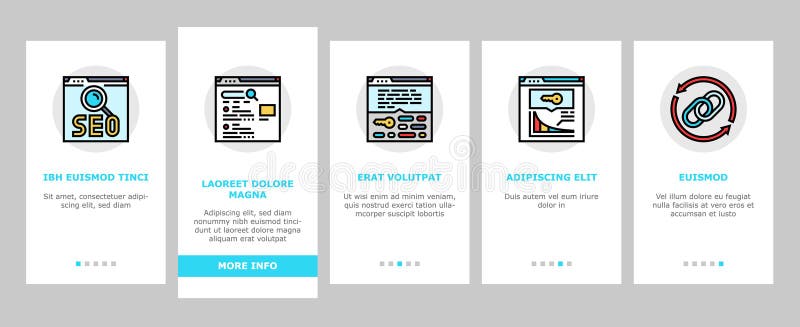 Seo optimieren Community on Boarding Icons Set Vektor lizenzfreie abbildung