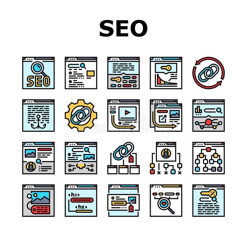 Seo optimieren Community Icons Set Vektor lizenzfreie abbildung