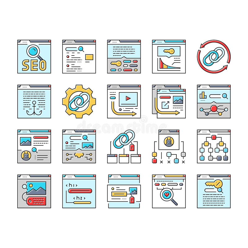 Seo optimieren Community Icons Set Vektor stock abbildung