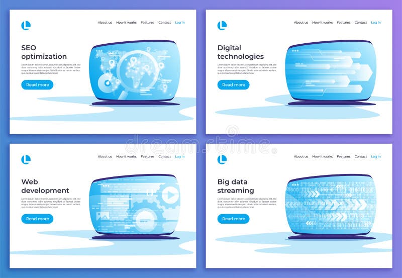 SEO-Optimierung, Digitaltechniken, Web-Entwicklung, großes dat vektor abbildung SEO-Optimierung, Digitaltechniken, Web-Entwicklung, großes dat vektor abbildung