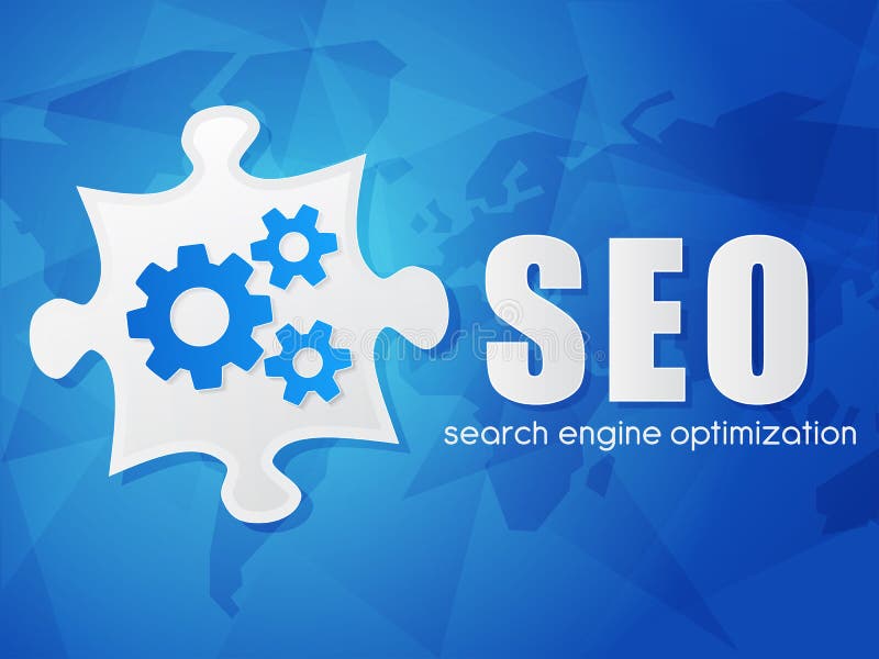 SEO with puzzle and world map, search engine optimization, flat