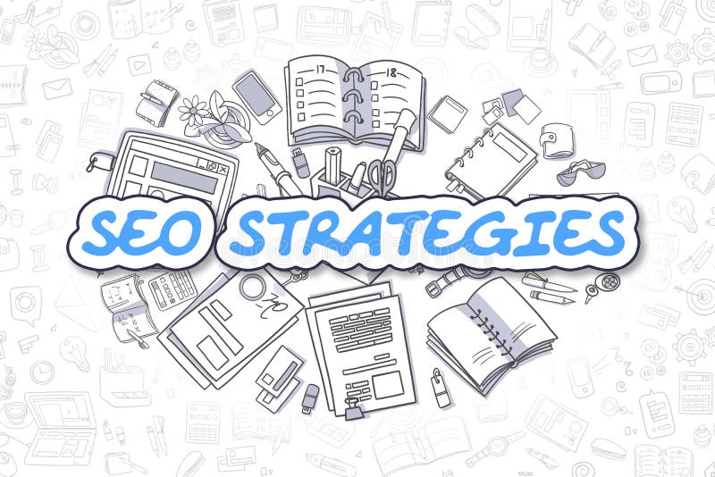 Cartoon Illustration of SEO Strategies, Surrounded by Stationery. Business Concept for Web Banners, Printed Materials. Cartoon Illustration of SEO Strategies, Surrounded by Stationery. Business Concept for Web Banners, Printed Materials.