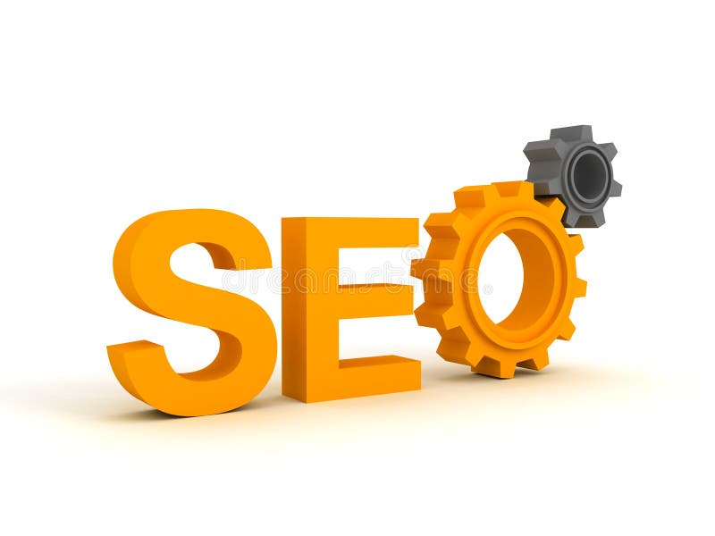 SEO - Search Engine symbol with gears 3d. SEO - Search Engine symbol with gears 3d