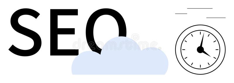 SEO Optimization Concept with Clock and Cloud Symbolizing Speed and Efficiency vector illustration