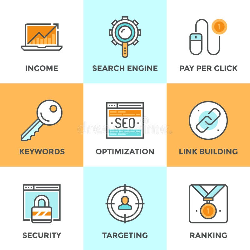 SEO and web optimization line icons set royalty free illustration SEO and web optimization line icons set royalty free illustration