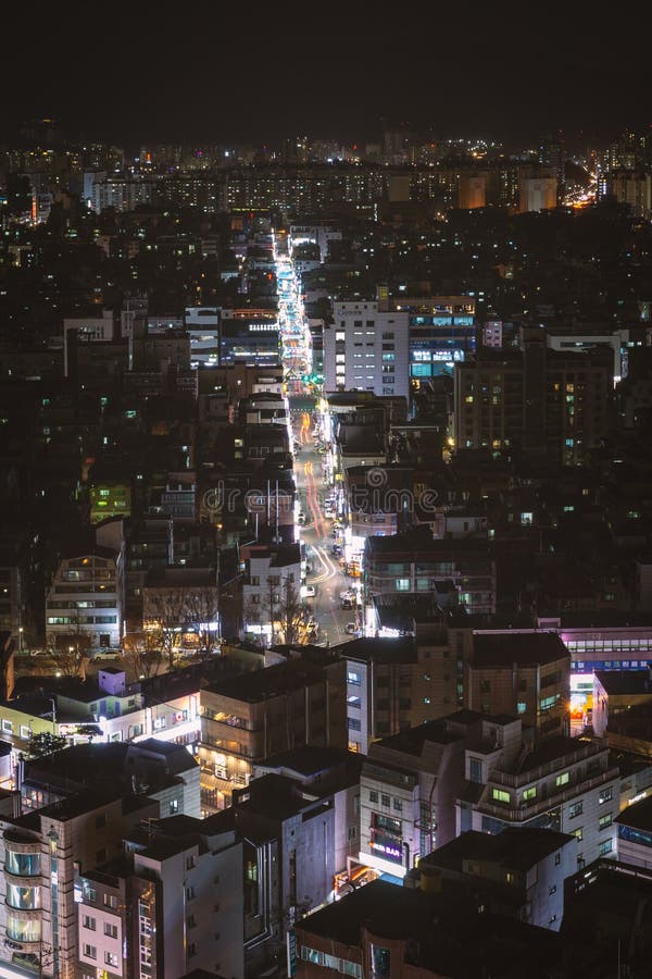 Evening View of Songpa-gu District and Lights of Food Street Editorial ...