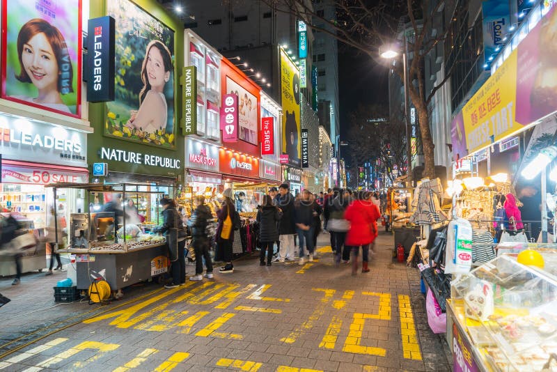 SEOUL - March 7: Myeong-Dong Neon Lights March 7, 2016 in Seoul, South ...