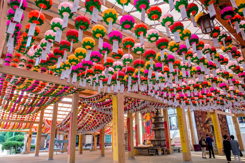 SEOUL, SOUTH KOREA - MAY 9 : Bongeunsa Temple with hanging lanterns for celebrating the Buddha's birthday on May. Photo taken on may 9,2015 in seoul,South Korea. SEOUL, SOUTH KOREA - MAY 9 : Bongeunsa Temple with hanging lanterns for celebrating the Buddha's birthday on May. Photo taken on may 9,2015 in seoul,South Korea.