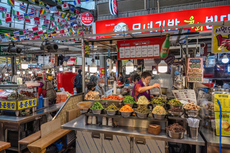 Seoul, South Korea Street Food Stall at Gwangjang Market Editorial
