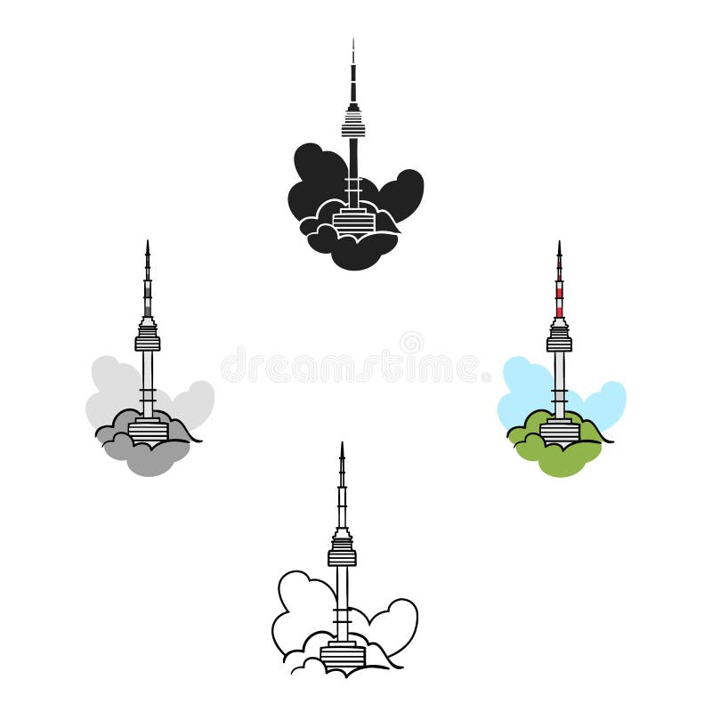 Seoul-Turmikone in der Karikatur, schwarze Art lokalisiert auf weißem Hintergrund S?dkorea-Symbolvorrat-Vektorillustration stock abbildung Seoul-Turmikone in der Karikatur, schwarze Art lokalisiert auf weißem Hintergrund S?dkorea-Symbolvorrat-Vektorillustration stock abbildung