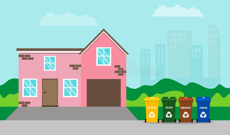 Separate garbage collection. City view on the background. Vector illustration in a flat style vector illustration
