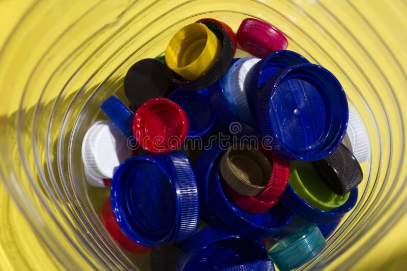 Separate Garbage Collection.separate Collection of Plastic Caps Stock