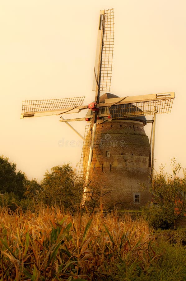 Sepia Dutch Windmill in Autumn Colors