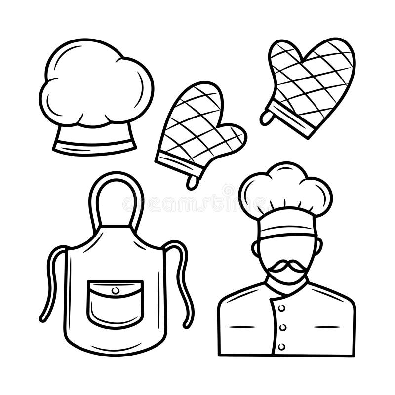 Chef`s Outfit Collection, with Hand Drawn Vector Style Stock Vector