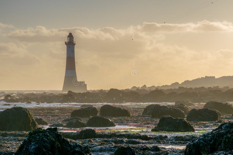 Beachy Head lighthouse at low tide.