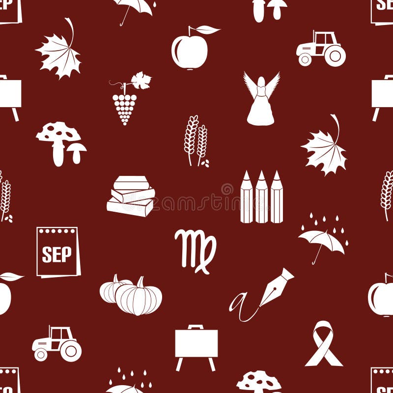 september-month-theme-set-of-icons-red-pattern-eps10-stock-vector