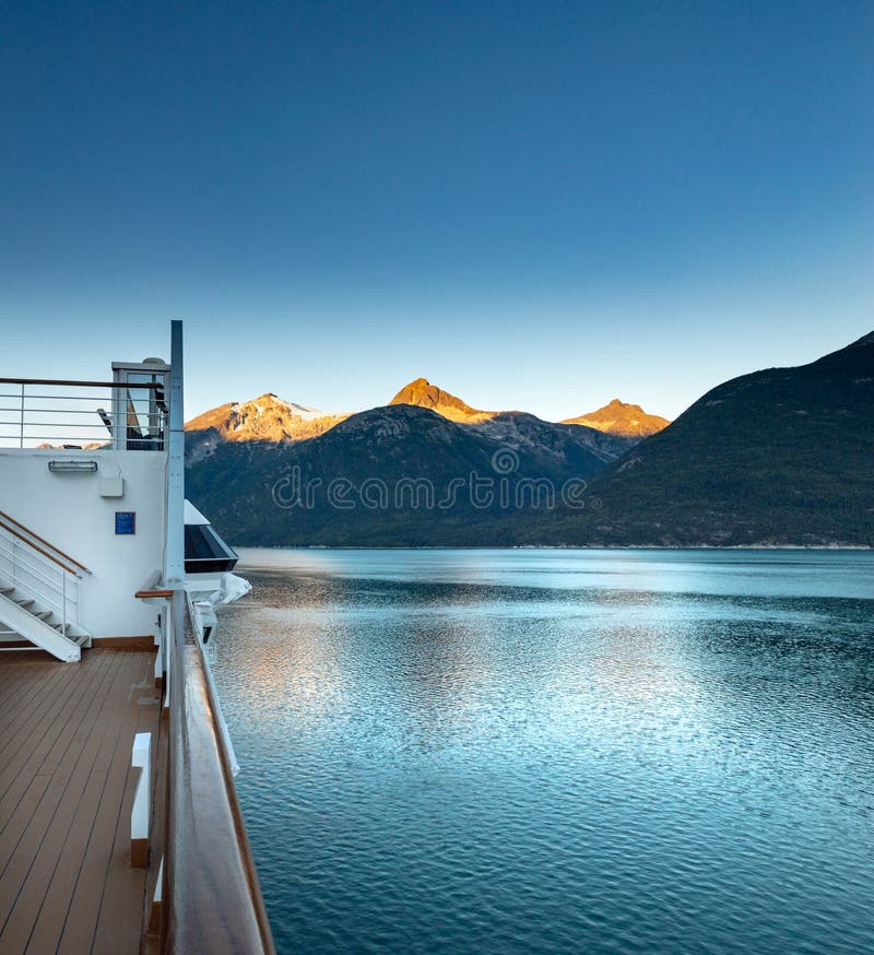 September 15, 2018 - Skagway, AK: Early morning view of Taiya Inlet from cruise ship. royalty free stock photos September 15, 2018 - Skagway, AK: Early morning view of Taiya Inlet from cruise ship. royalty free stock photos