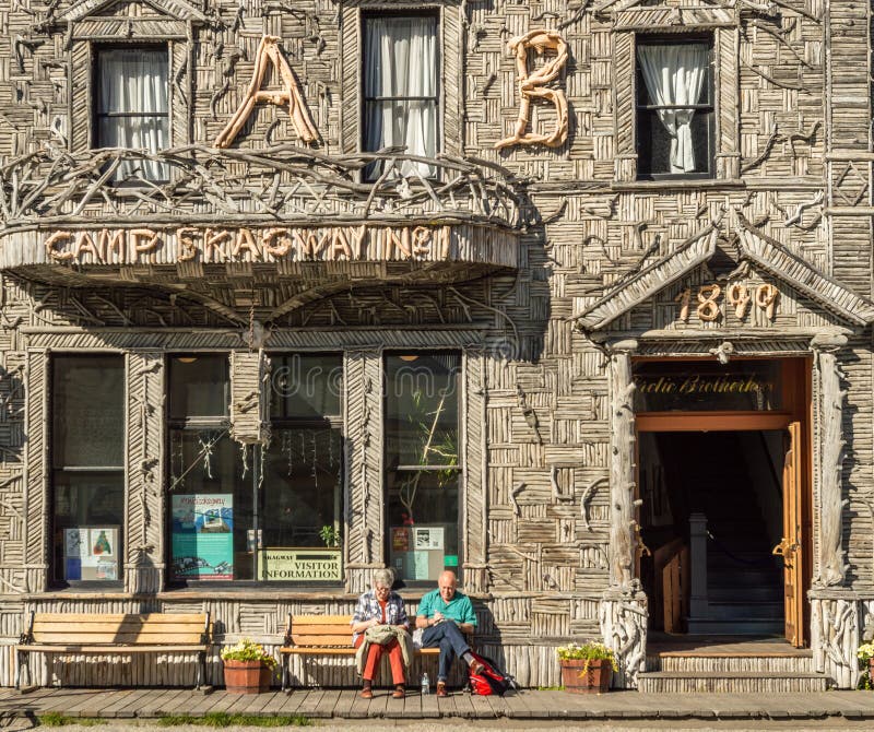 September 15, 2018 - Skagway, AK: Facade of historic Arctic Brotherhood Hall.