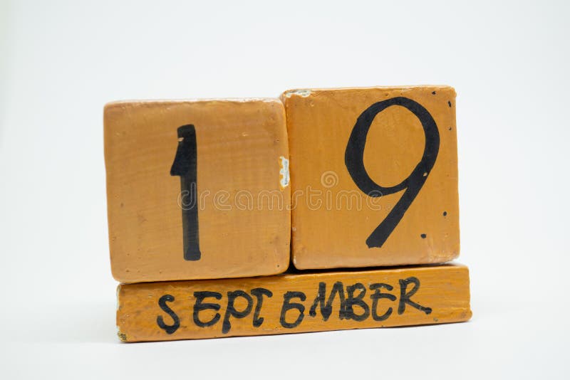 september 19th. Day 19 of month, handmade wood calendar isolated on white background. autumn month, day of the year concept stock image september 19th. Day 19 of month, handmade wood calendar isolated on white background. autumn month, day of the year concept stock image