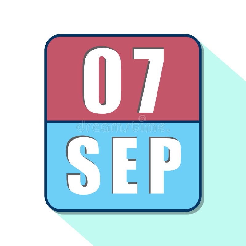 September 7th. Day 7 of Month,Simple Calendar Icon on White Background