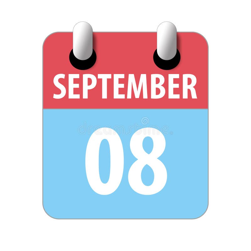 September 8th. Day 8 of Month,Simple Calendar Icon on White Background