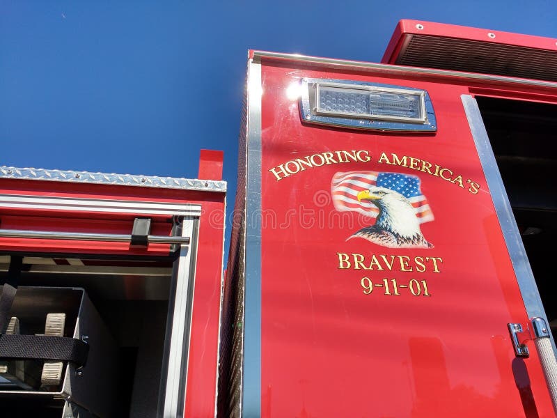 September 11th 2001, Honoring the Bravest, Fire Truck, USA royalty free stock photo September 11th 2001, Honoring the Bravest, Fire Truck, USA royalty free stock photo