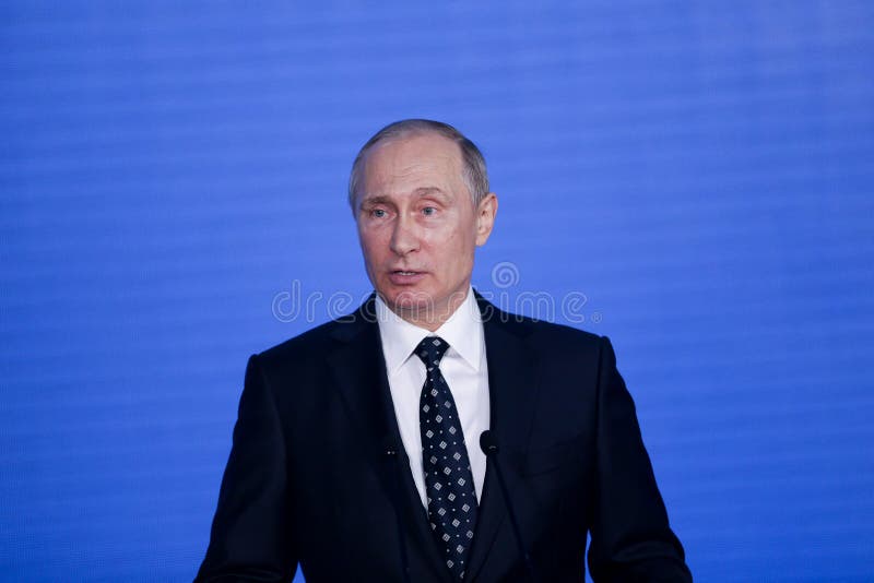 Russian President Vladimir Putin. Putin answers journalists` questions at the Eastern Economic Forum in Vladivostok. September, 2016 - Vladivostok, Russia stock photo Russian President Vladimir Putin. Putin answers journalists` questions at the Eastern Economic Forum in Vladivostok. September, 2016 - Vladivostok, Russia stock photo