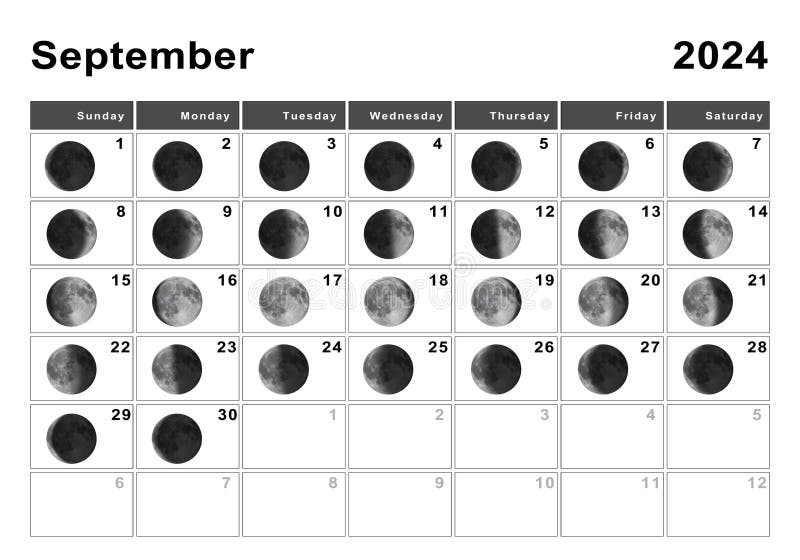 Septembre 2024 Lunaire Calendrier Lunaire Cycles Lune Illustration