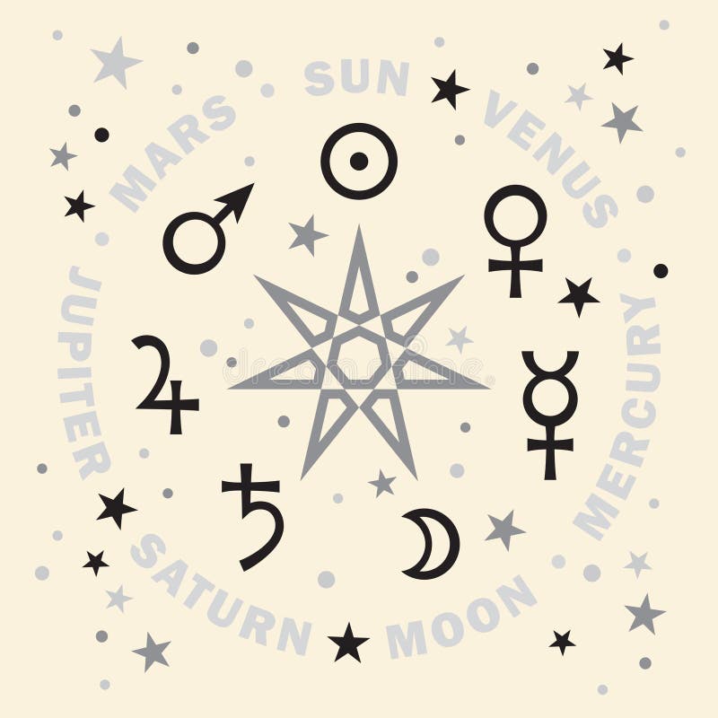 Septener Gwiazda magicy Siedem planet astrologia ilustracja wektor Septener Gwiazda magicy Siedem planet astrologia ilustracja wektor