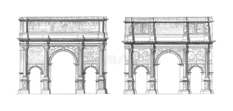 Septimius severus och konstantine på motiska arkitektoniska illustrationer