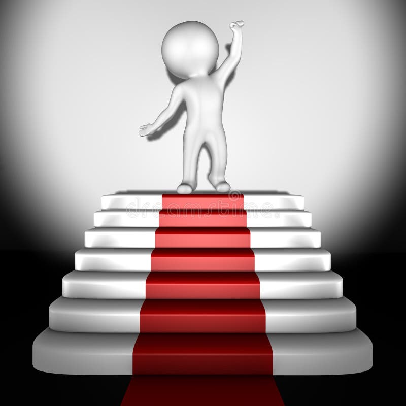 Human cheering on top of the stairs, of the red carpet, a 3d image. Human cheering on top of the stairs, of the red carpet, a 3d image