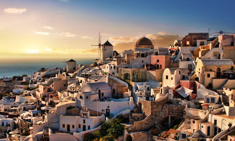 Beautiful evening dusk in Oia village Santorini island Greece. Beautiful evening dusk in Oia village Santorini island Greece