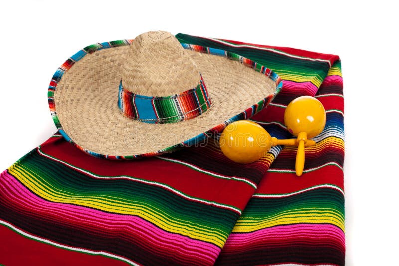 Serape, Sombrero And Maracas On A White Background Royalty Free Stock Images Image 19721719