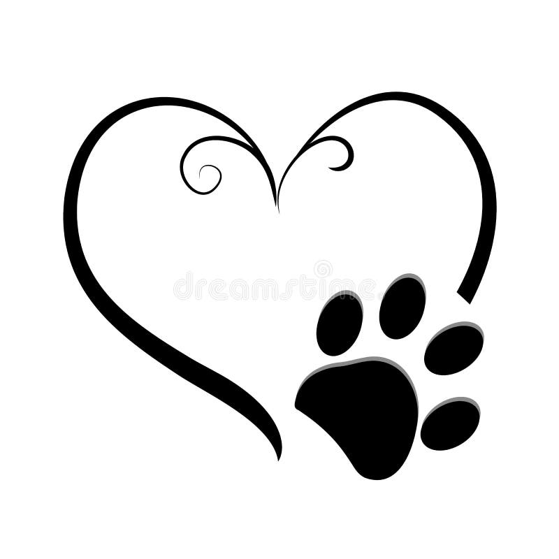 Serca i pies łapy druków symbolu tatuaż