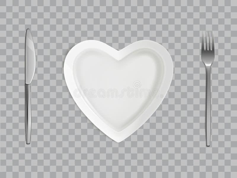 Serca talerz, rozwidlenie i nóż, opróżniamy stołowego położenie