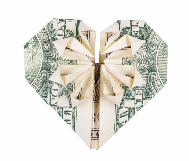 Serce origami od dolara Origami pieniądze Dolar składał w serce odizolowywającego na białym tle zdjęcie royalty free Serce origami od dolara Origami pieniądze Dolar składał w serce odizolowywającego na białym tle zdjęcie royalty free