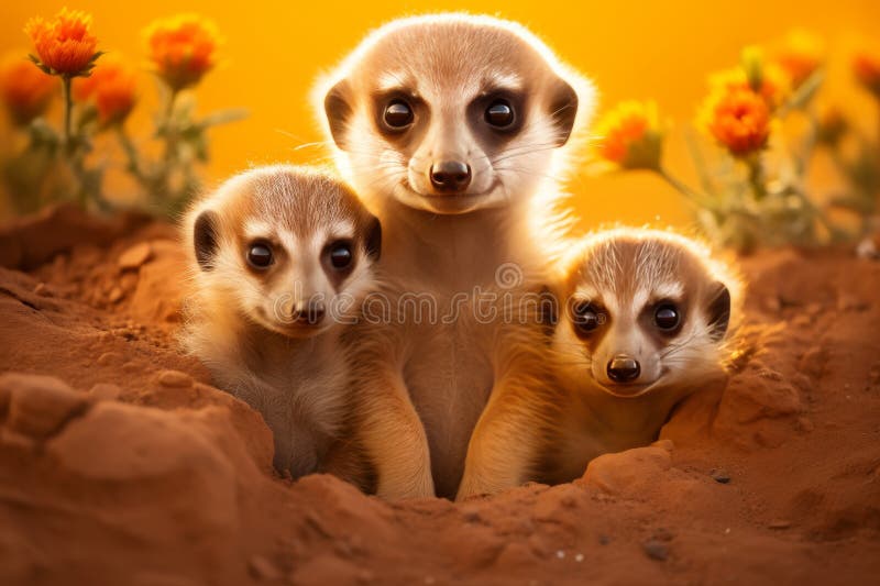 Serdeczna scena rodziny meerkat badająca żywy african safari krajobraz. natura dzika ilustracji