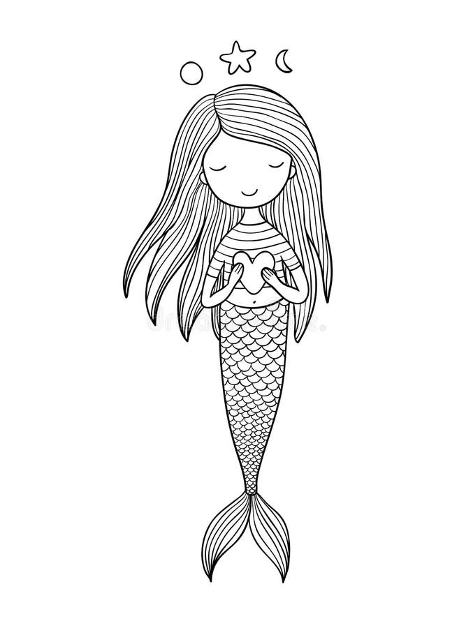 Sereia pequena bonito com coração Sirene Tema do mar Ilustração do vetor ilustração stock Sereia pequena bonito com coração Sirene Tema do mar Ilustração do vetor ilustração stock