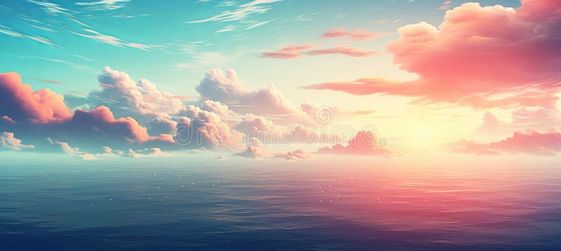 Serene Abstract Minimalist Sunset Seascape with Vibrant Clouds Over
