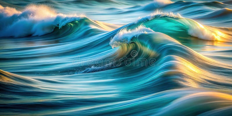 Serene Abstract Ocean vållar en suddig flödesformad bild av Teal och Blue Water Perfect för Calming Background och royaltyfri illustrationer
