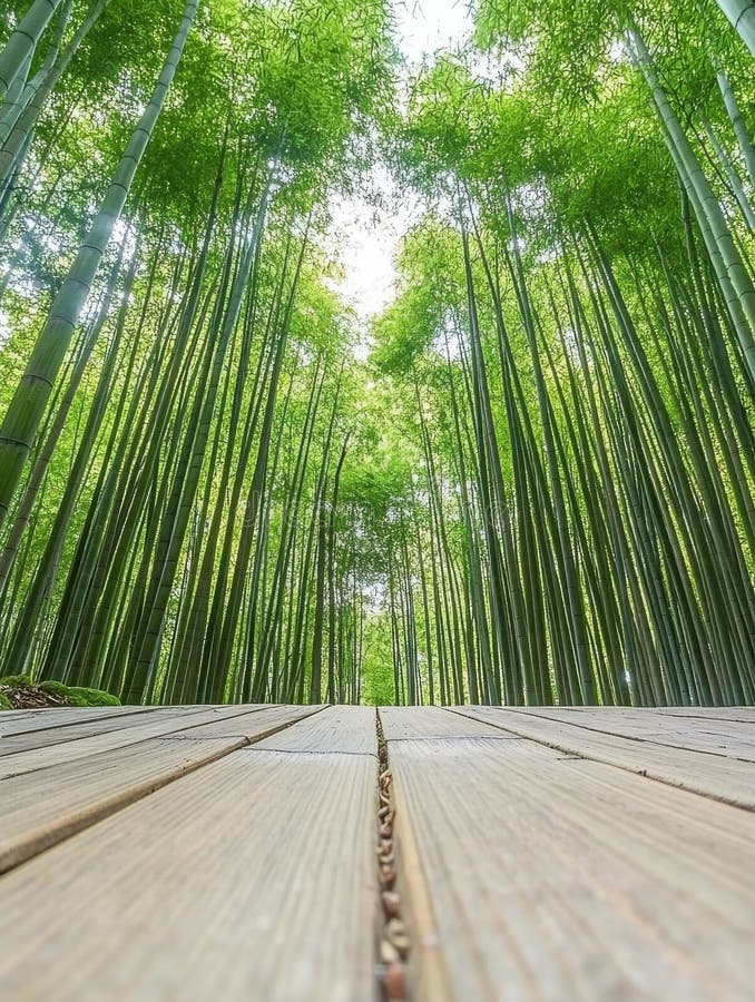 Serene Bamboo Forest Path Tranquil Green Nature Scene Мирный летний солнечный свет Lush Greenery Zen бесплатная иллюстрация