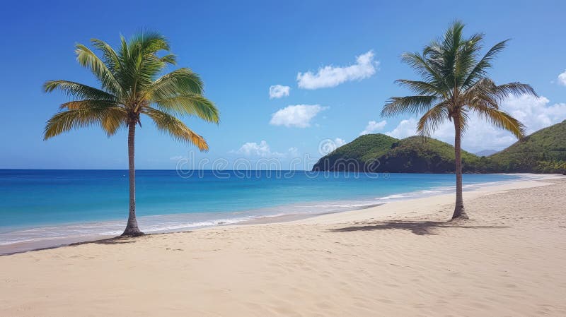 Tropical Beach With Palm Trees on Saint Vincent and the Grenadines stock illustration