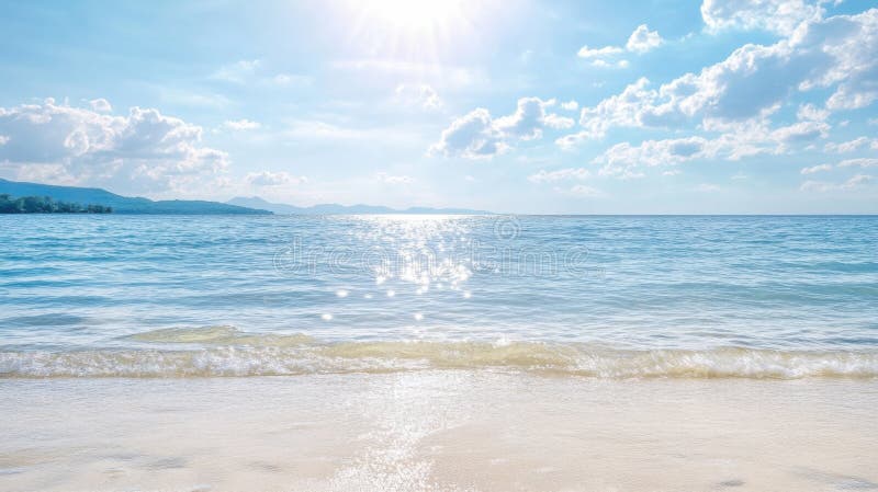 Serene Beach Scene Under a Sunny Sky stock illustration