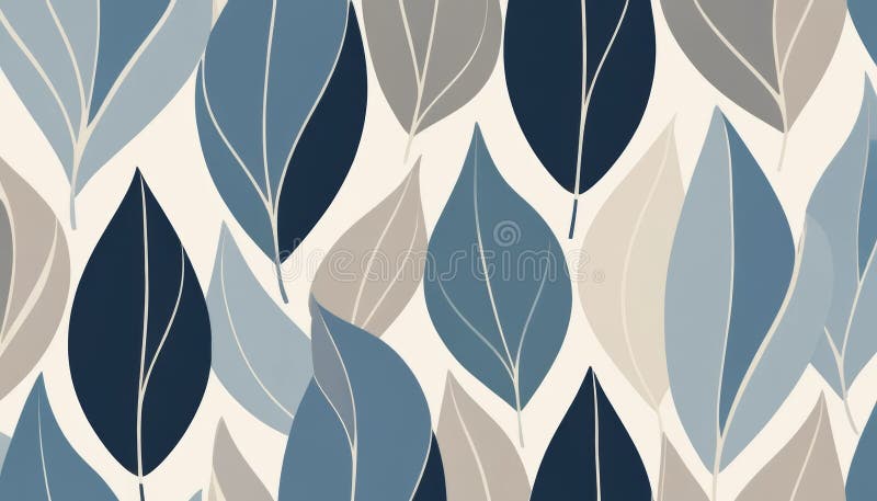 Serene Blue and Beige Abstract Leaf Pattern Seamless Vector Background royalty free illustration